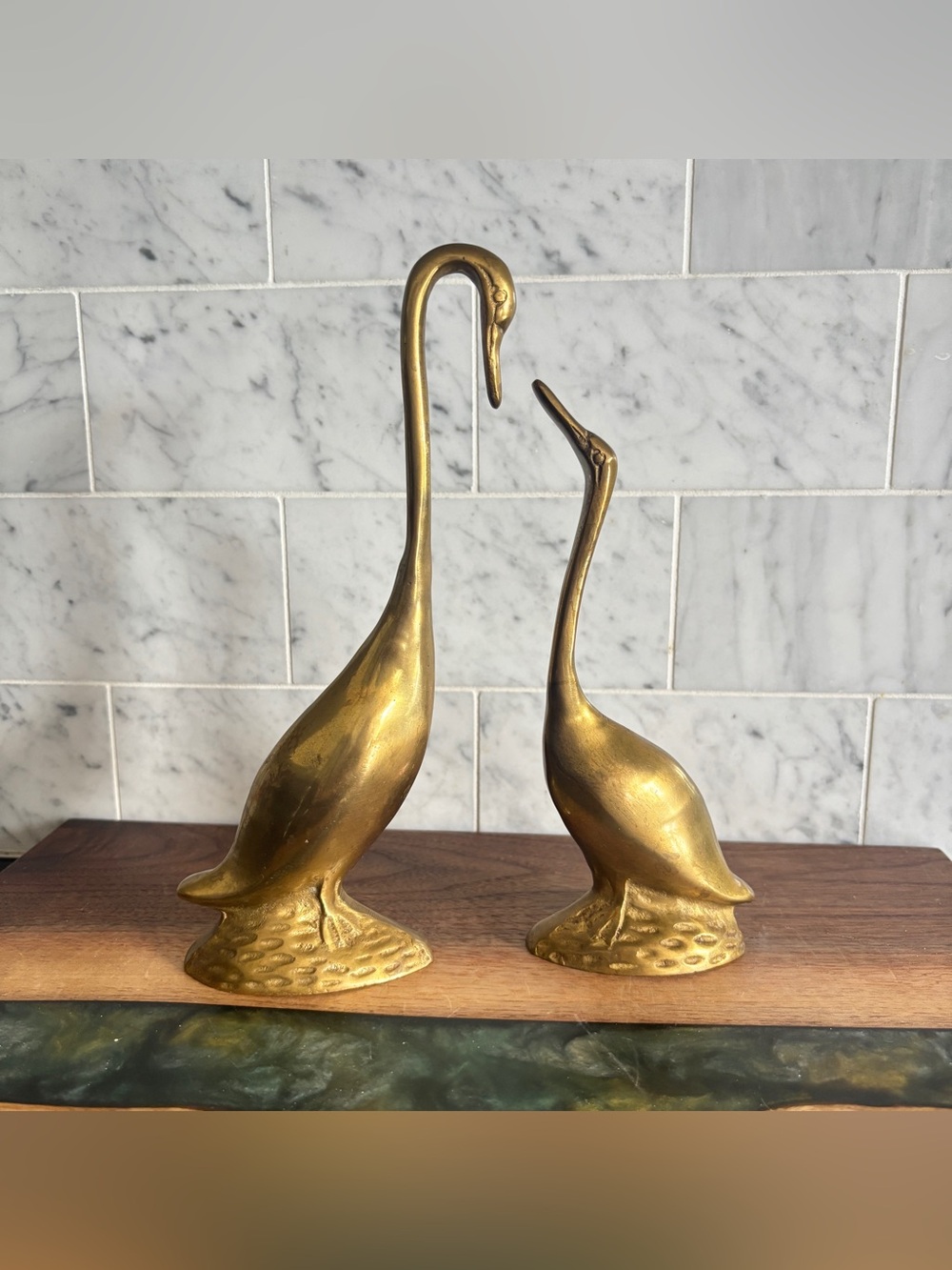 Vintage Pair of Mid Century Pair of 8.25” Brass Cranes / Swans